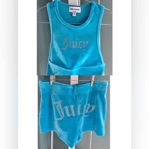 Juicy Couture Bright Turquoise Velour Tank Top & Shorts Set with Rhinestone Logo